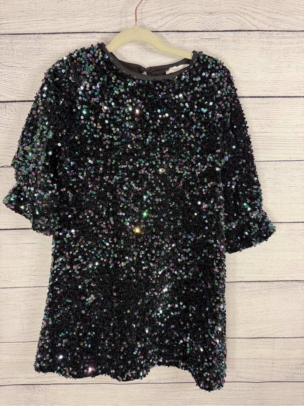 Mango MNG Girls Black Iridescent Sequin Party Dress Size 7-8 / 128cm